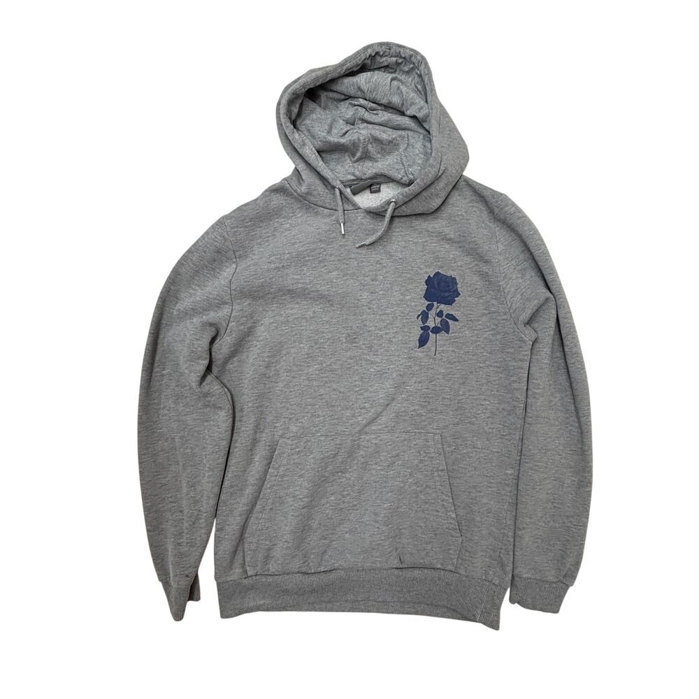 ASOS Tokyo Hoodie Medium Gray Fleece Rose Japanese Kanji Streetwear Pullover